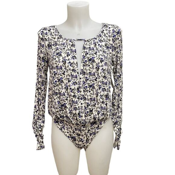 Free People Kaya Printed Floral Bodysuit, longsleeves‎ ivory combo size XS new! - Picture 1 of 11